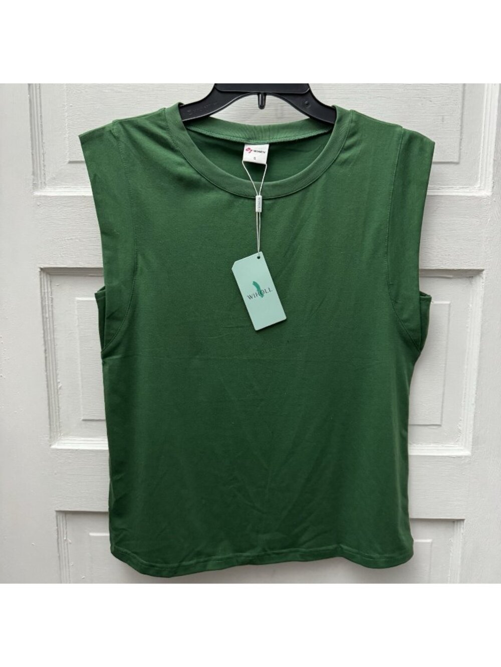 WIHOLL Womens Small Green Structured Shoulder Sleeveless Top Crew Neck NWT
